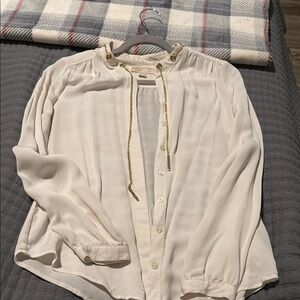 MICHAEL Michael Kors Cream Long Sleeve Tie Front Blouse